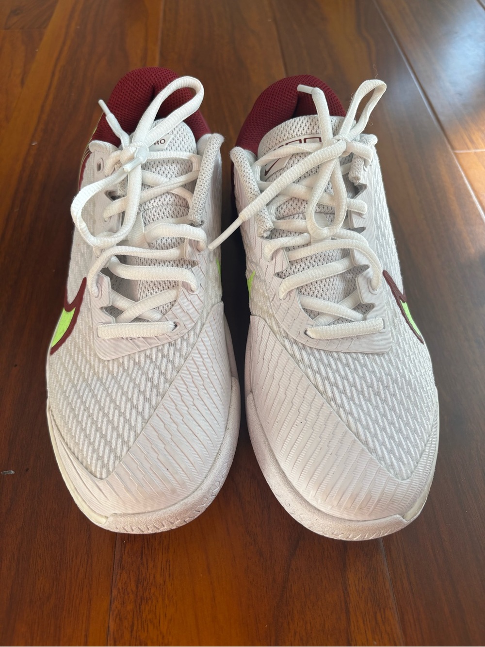 Nike Kids White Sneakers with Maroon and Lime Accents